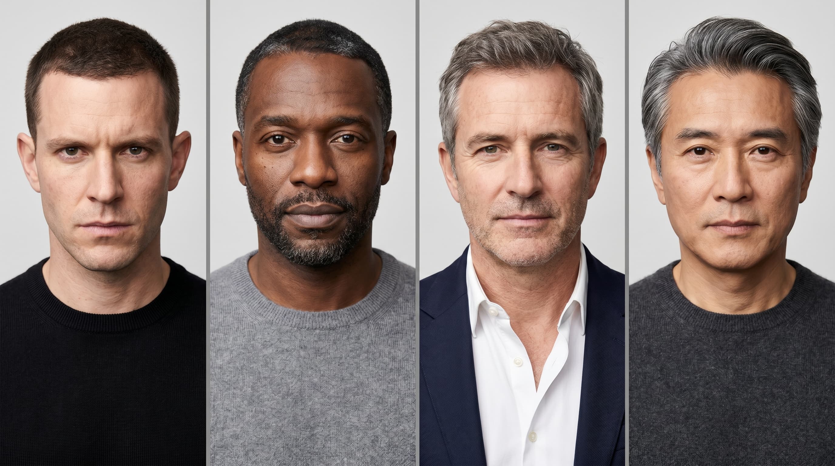 Four men, age 36 to 53, across different backgrounds